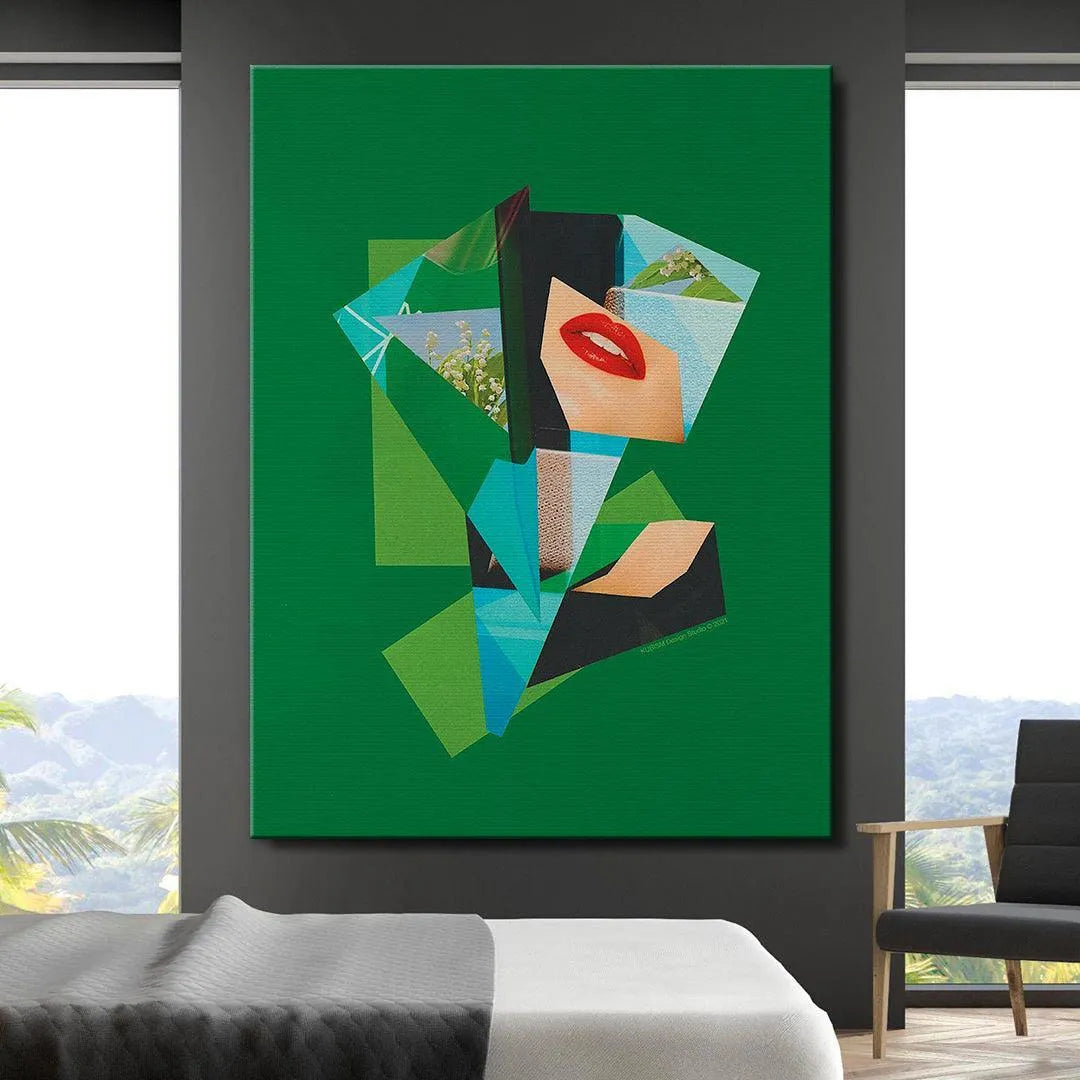Diagonal angle showing the depth and sharp lines of the Ever Green wall decor piece.
