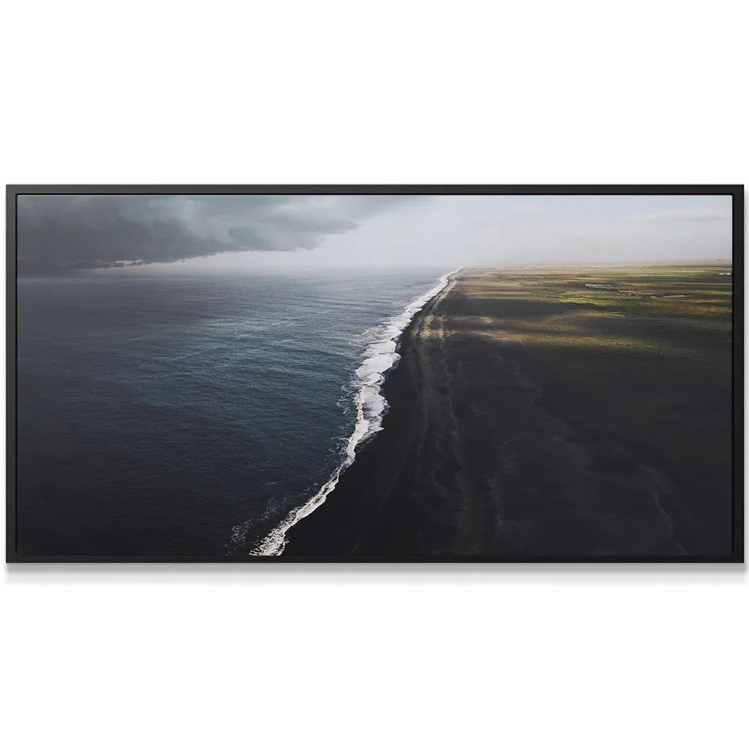 Motivational wall art featuring stormy sea versus clear land and the clear typography Every Storm Will Pass.