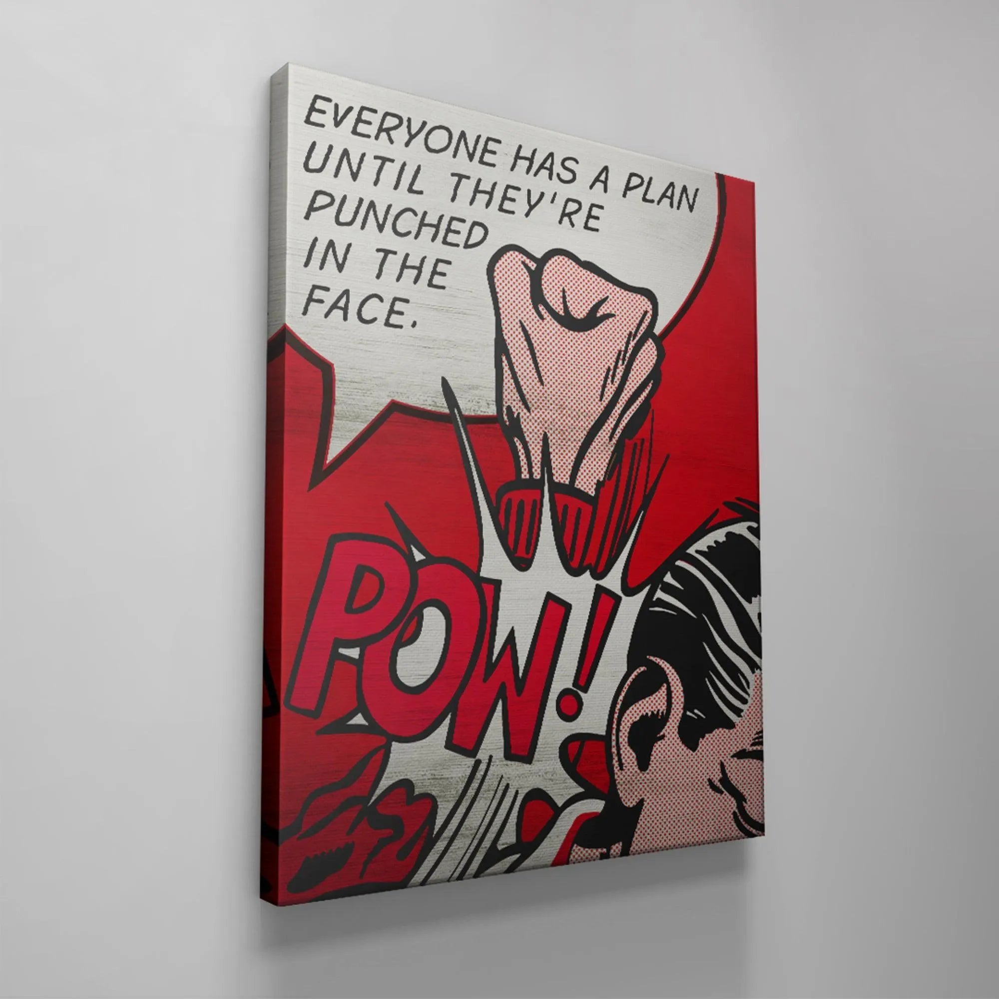 Side view highlighting the dramatic black, white, and red color contrast of the 'Everyone Has A Plan' artwork.