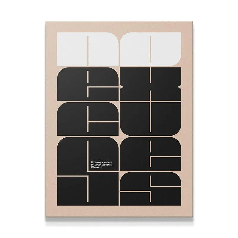 Full view of the motivational 'Excuses' geometric abstract print on a neutral background.