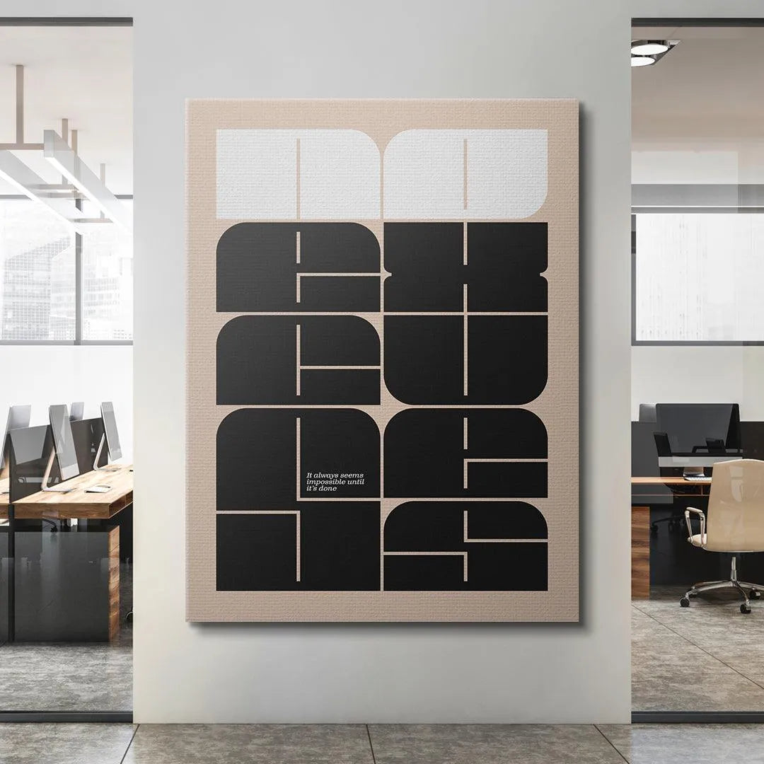 Angled shot highlighting the subtle matte finish and texture of the 'Excuses' wall art.