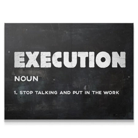 Close-up view of the textured background beneath the large white 'Execution' typography print.