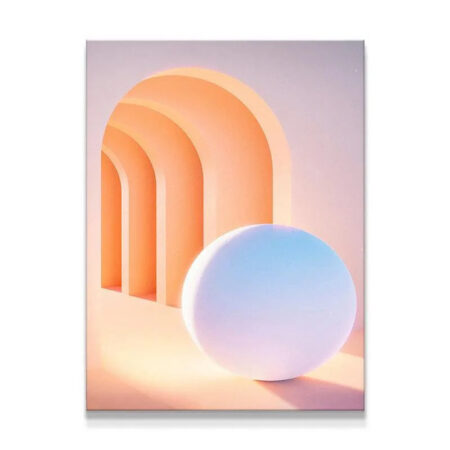 Full view of the 'Exes' print showcasing the pastel arches and central blue sphere.