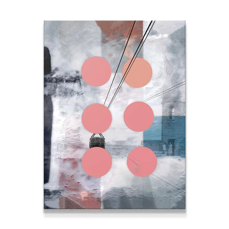 Full frontal view of the striking pink circles in the Expected Geek Seducings canvas print.