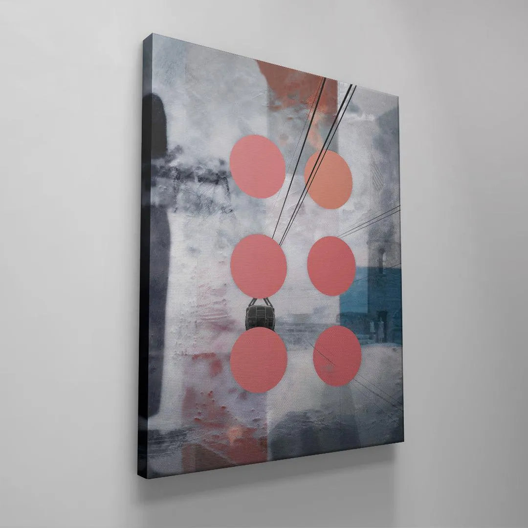 The upper right quadrant showing the softer salmon circle detail of Expected Geek Seducings abstract art.