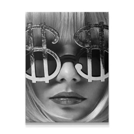Close-up view of the woman's glossy lips and nose in the high-contrast 'Eye on the Prize' artwork.