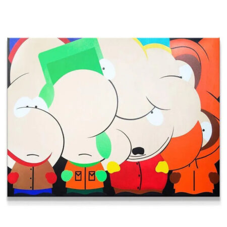 Frontal view of the brightly colored FabFour acrylic canvas art.