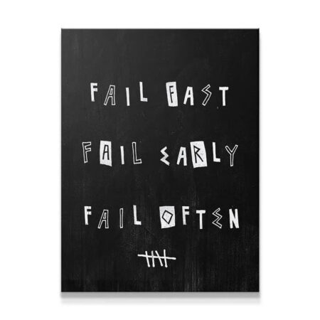 Full framed shot of the motivational black poster art reading 'Fail Fast. Fail Early. Fail Often.'.