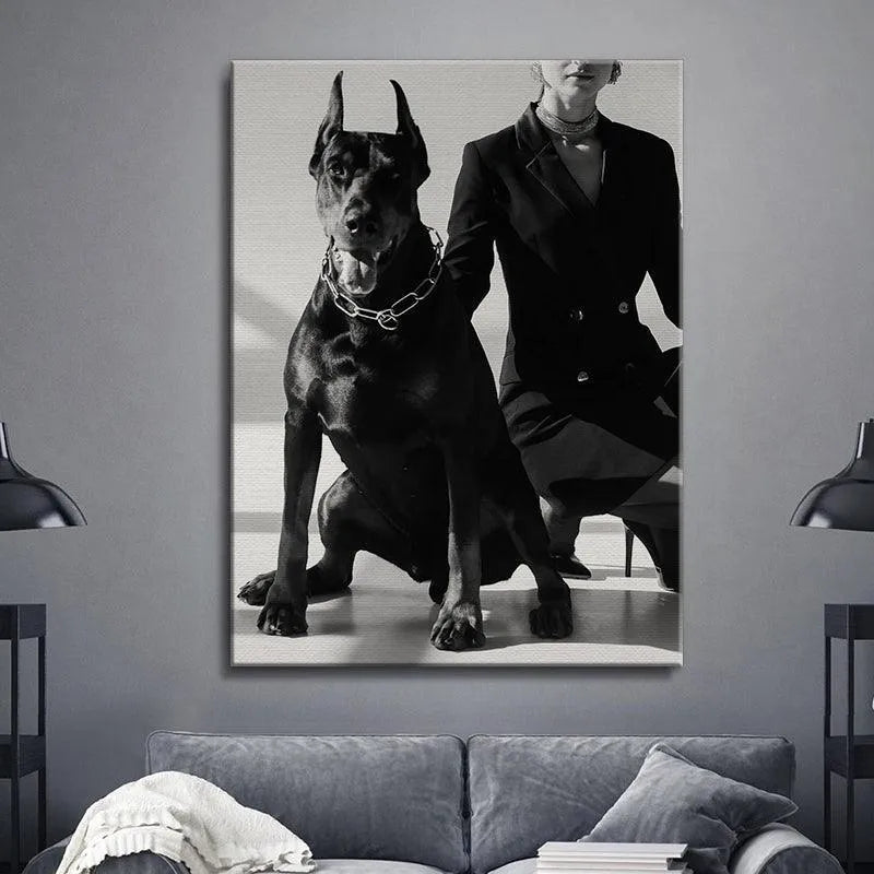 Fashionable lifestyle Family Portrait featuring a powerful dog and elegantly dressed person