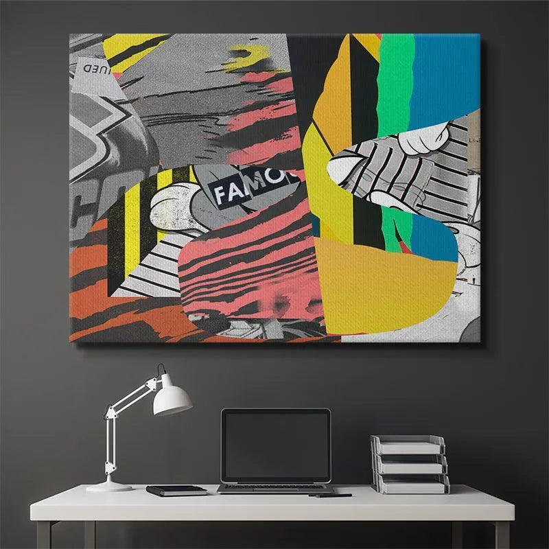 Lifestyle image of the large 'Famous' statement piece hanging in a modern white loft setting