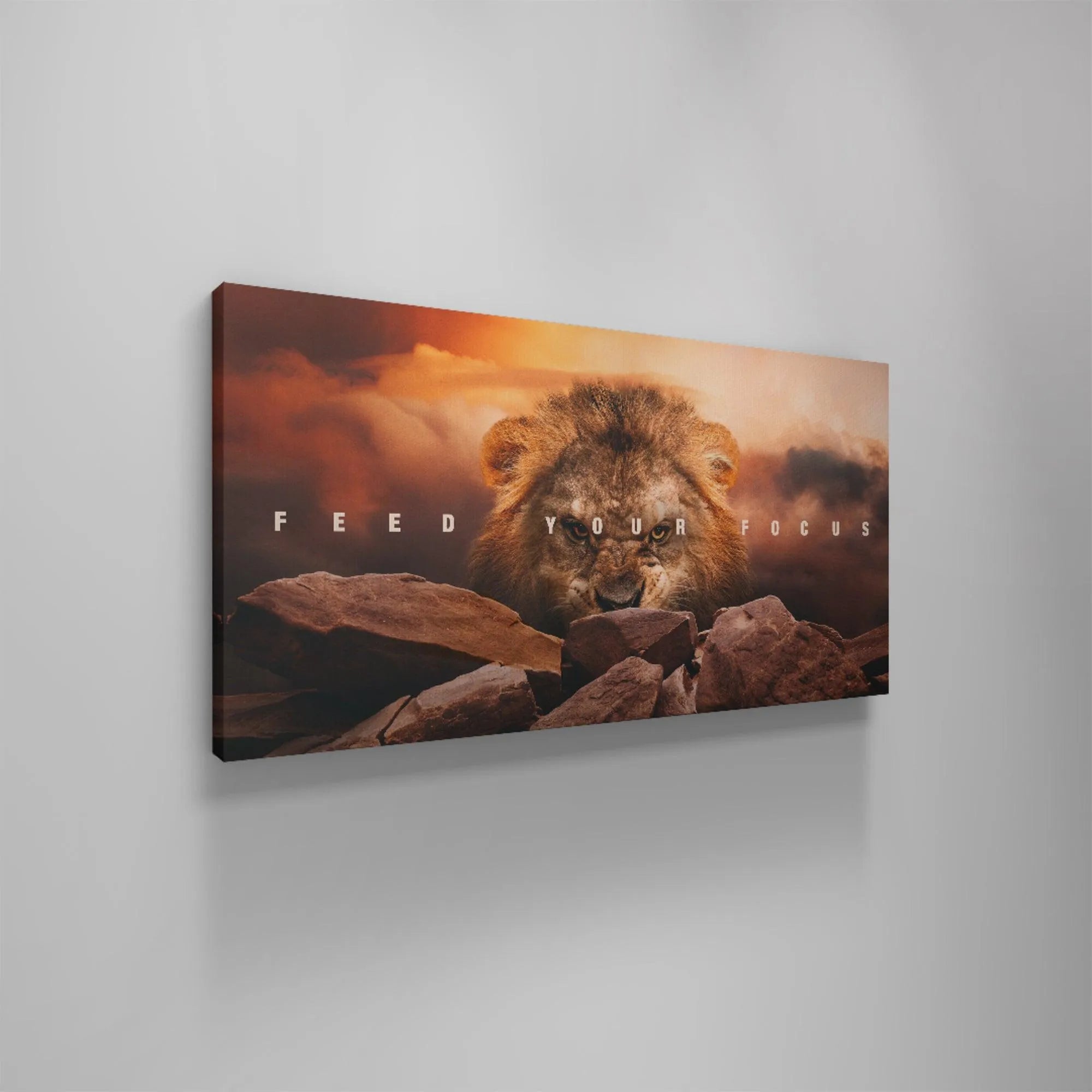 Modern home gym wall prominently featuring the bold and inspiring 'Feed Your Focus' print for workout motivation.