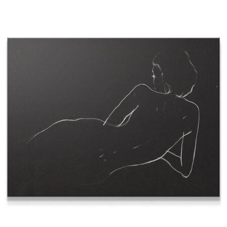 Reclining nude figure line art print, high contrast Femme Black wall decor.