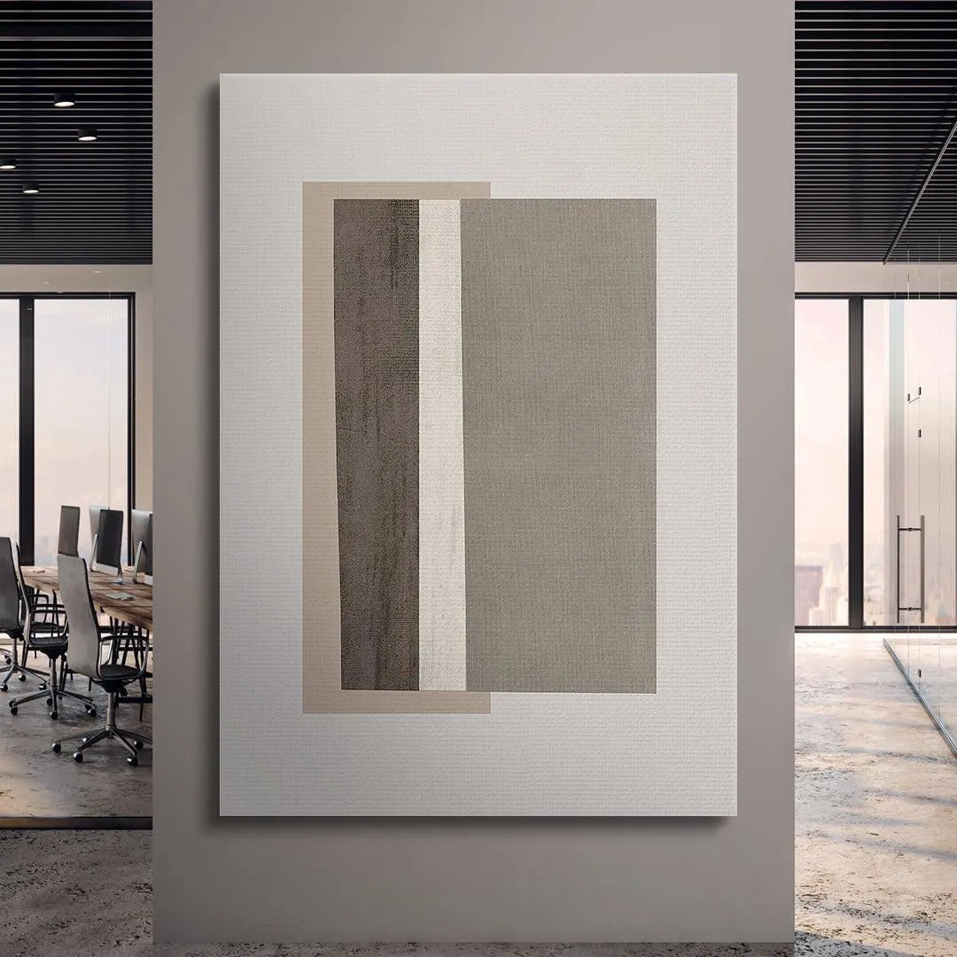 Overhead shot capturing the geometric layering and distinct color blocks of the Field Beige poster.