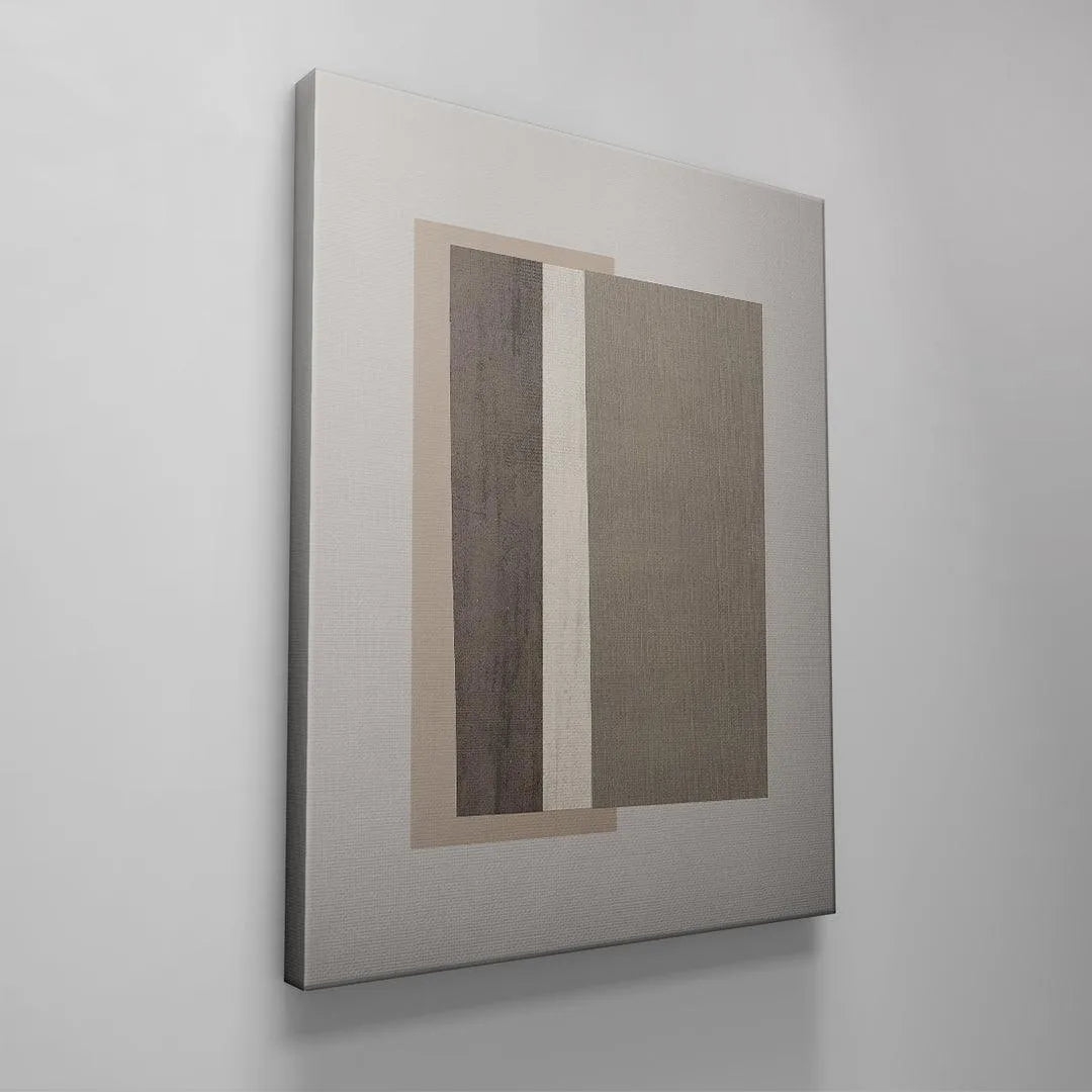 Field Beige print hanging above a simple mid-century modern console table in a residential setting.