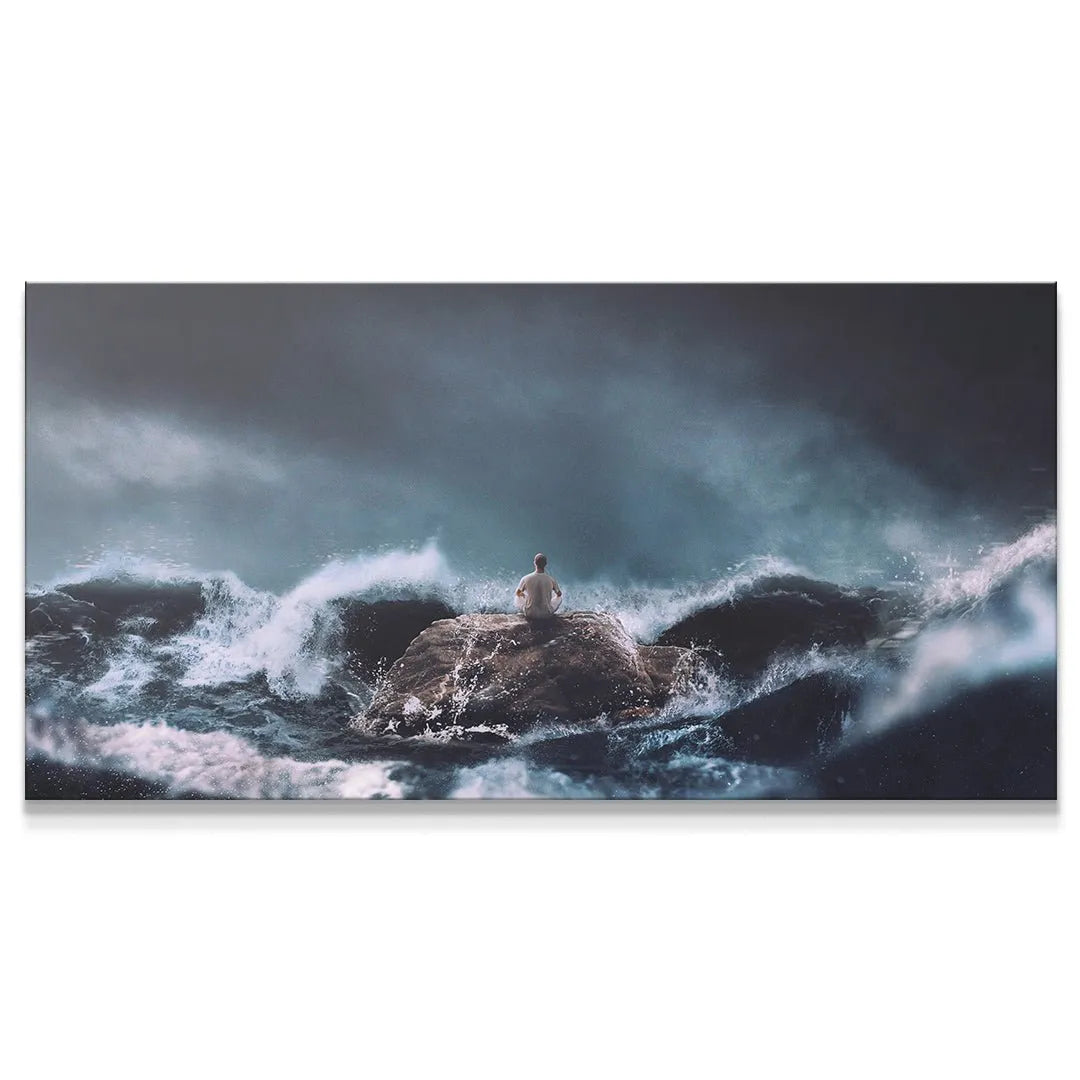 Motivational art installed above a minimalist desk in an office setting, helping professionals Find Calm In The Chaos.
