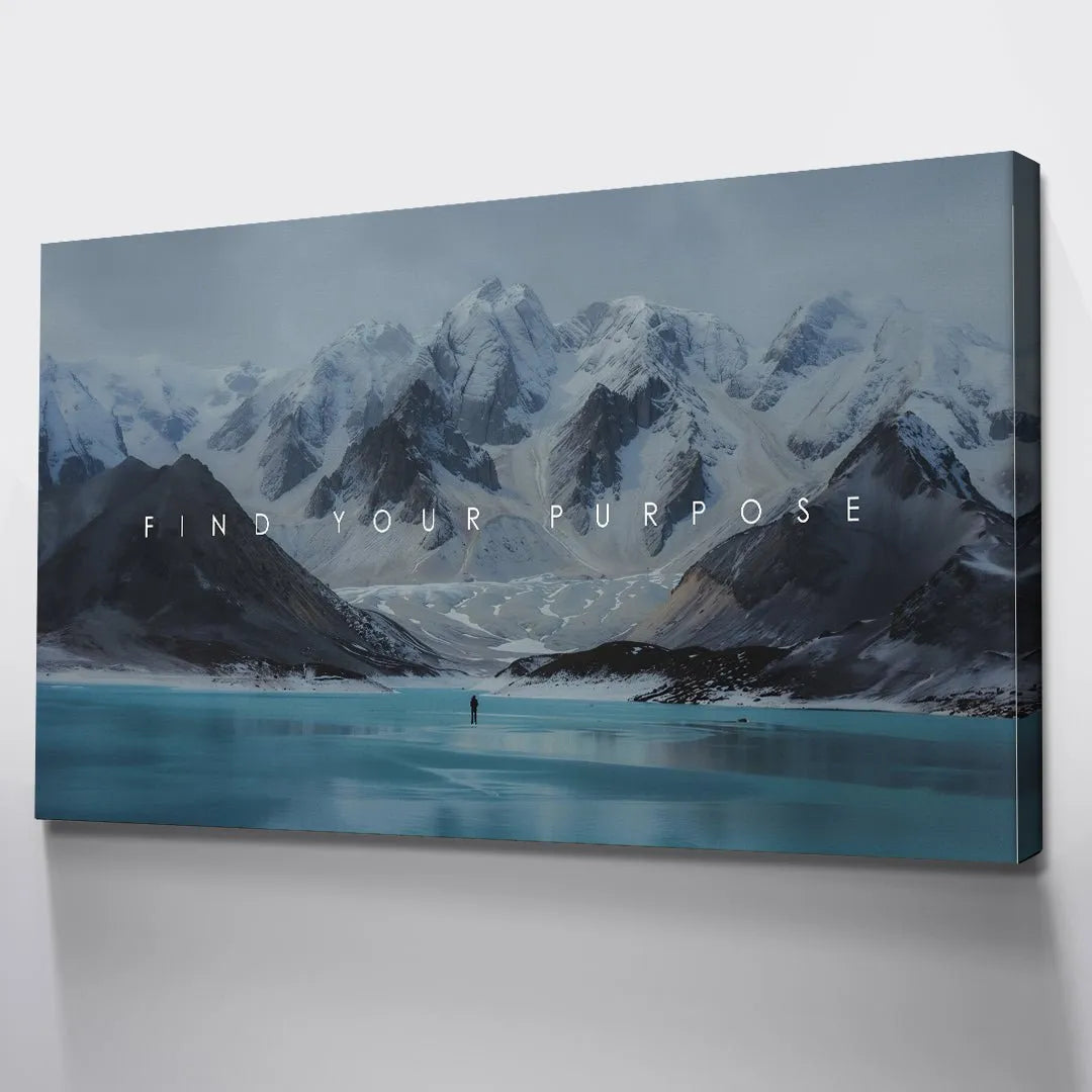 Atmospheric shot of the snow-covered mountains surrounding the 'Find Your Purpose' scene.
