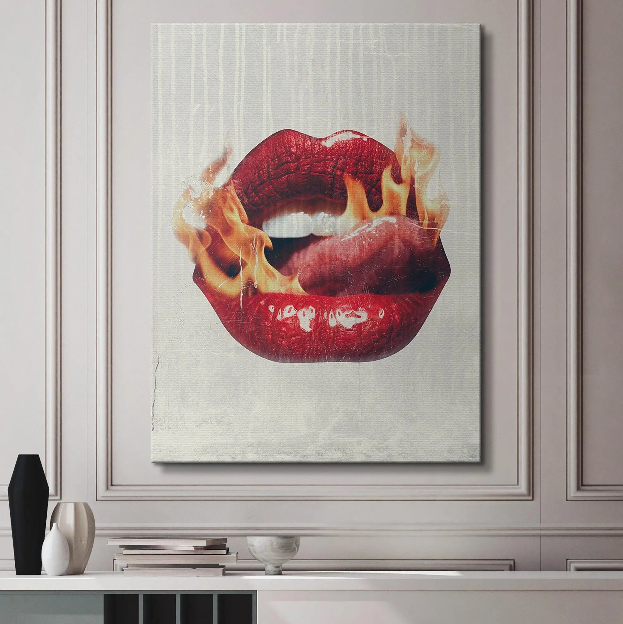 Detailed rendering of the tongue licking motion in the provocative Fire Lips artwork.