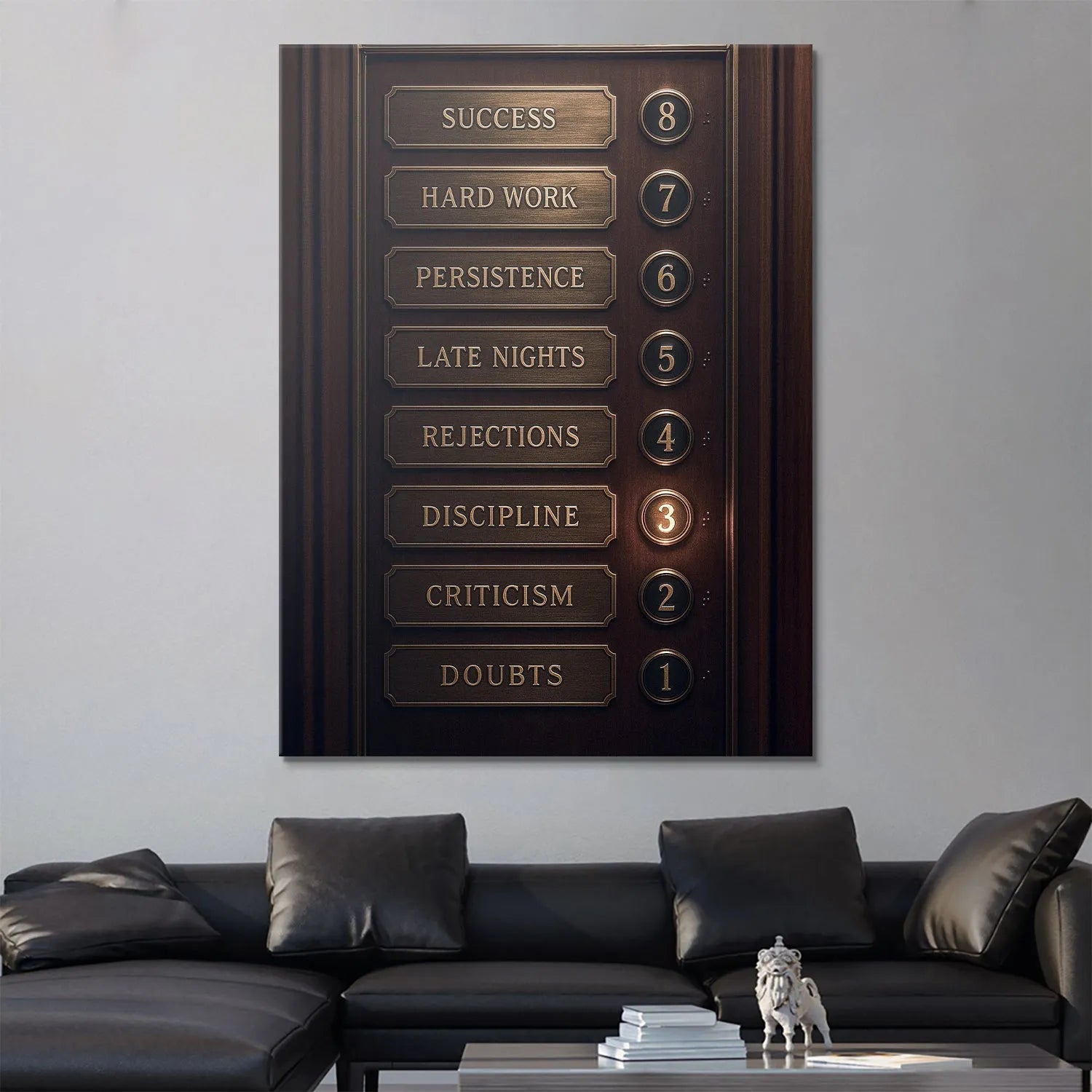 High-angle perspective of the inspirational 'Floors To Success or Success Elevator' sign, emphasizing vertical growth.