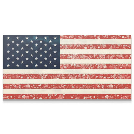 Full rectangular view of the vintage-style Floral USA Flag wall art.