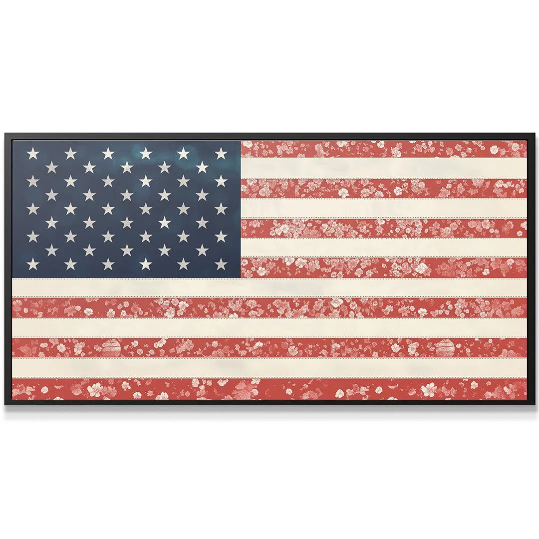 Detailed close-up of the delicate white floral texture covering the red stripes of the Floral USA Flag.