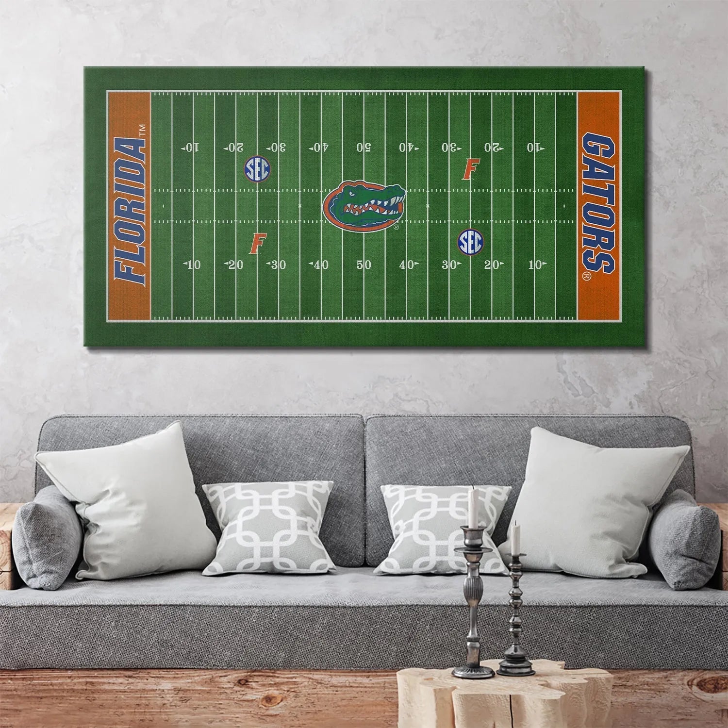 Orange end zone display featuring the bold 'FLORIDA' text on the Florida - Full Field canvas.