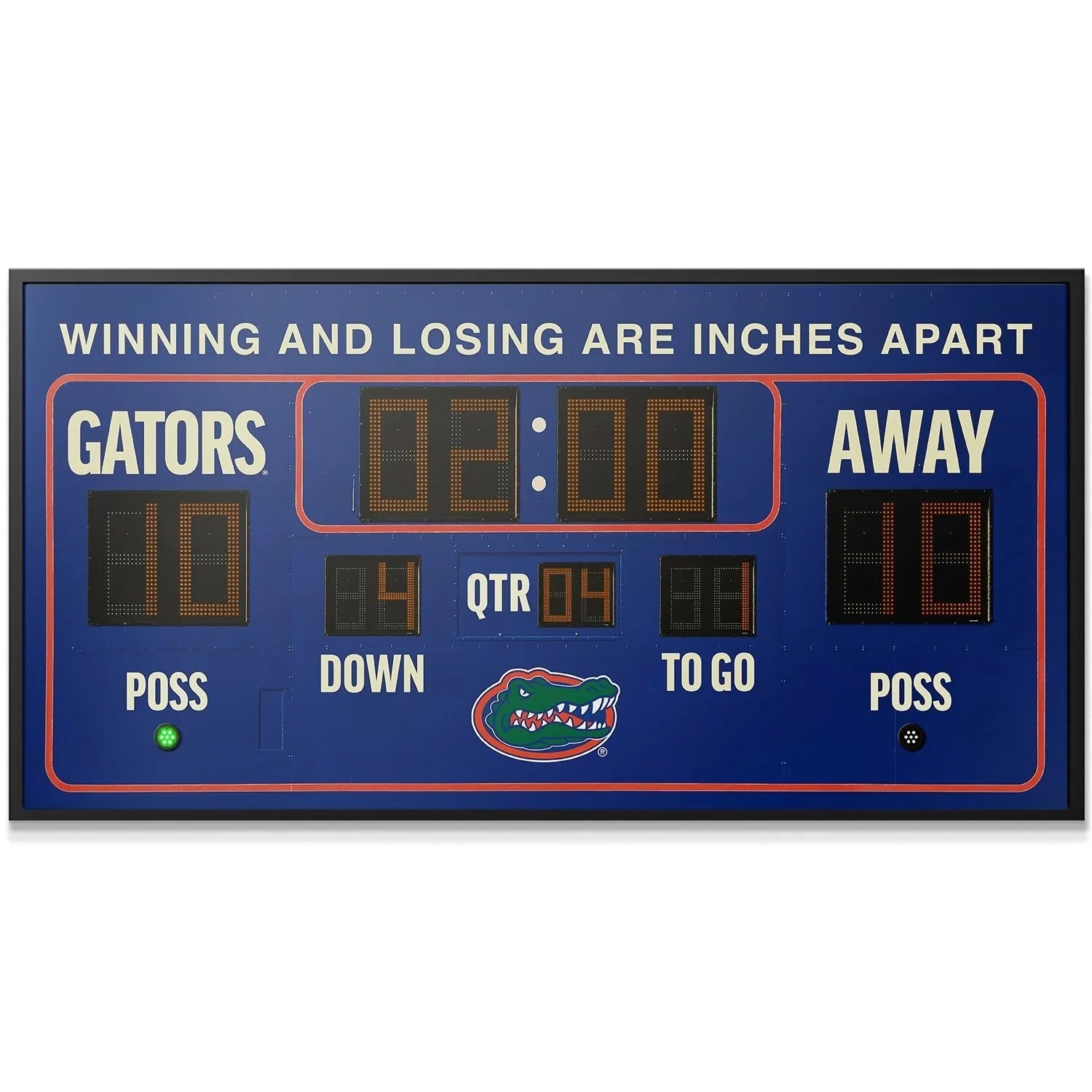 Side angle perspective of the bright blue and orange colors used in the Florida - Scoreboard replica.