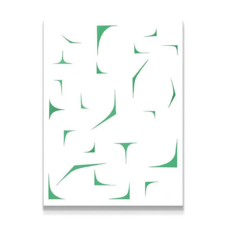 Flotsam abstract print front view showing green minimalist fragments.
