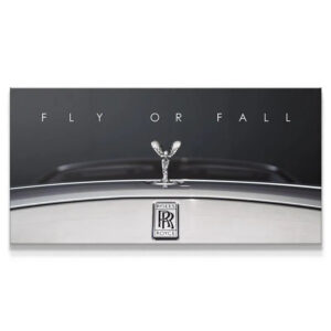 Fly Or Fall Wall Art Close-up view of the Spirit of Ecstasy emblem defining 'Fly Or Fall' automotive art.