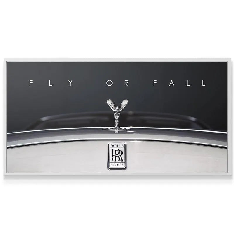 Monochrome aesthetic of the grille and emblem, embodying the spirit of 'Fly Or Fall'.
