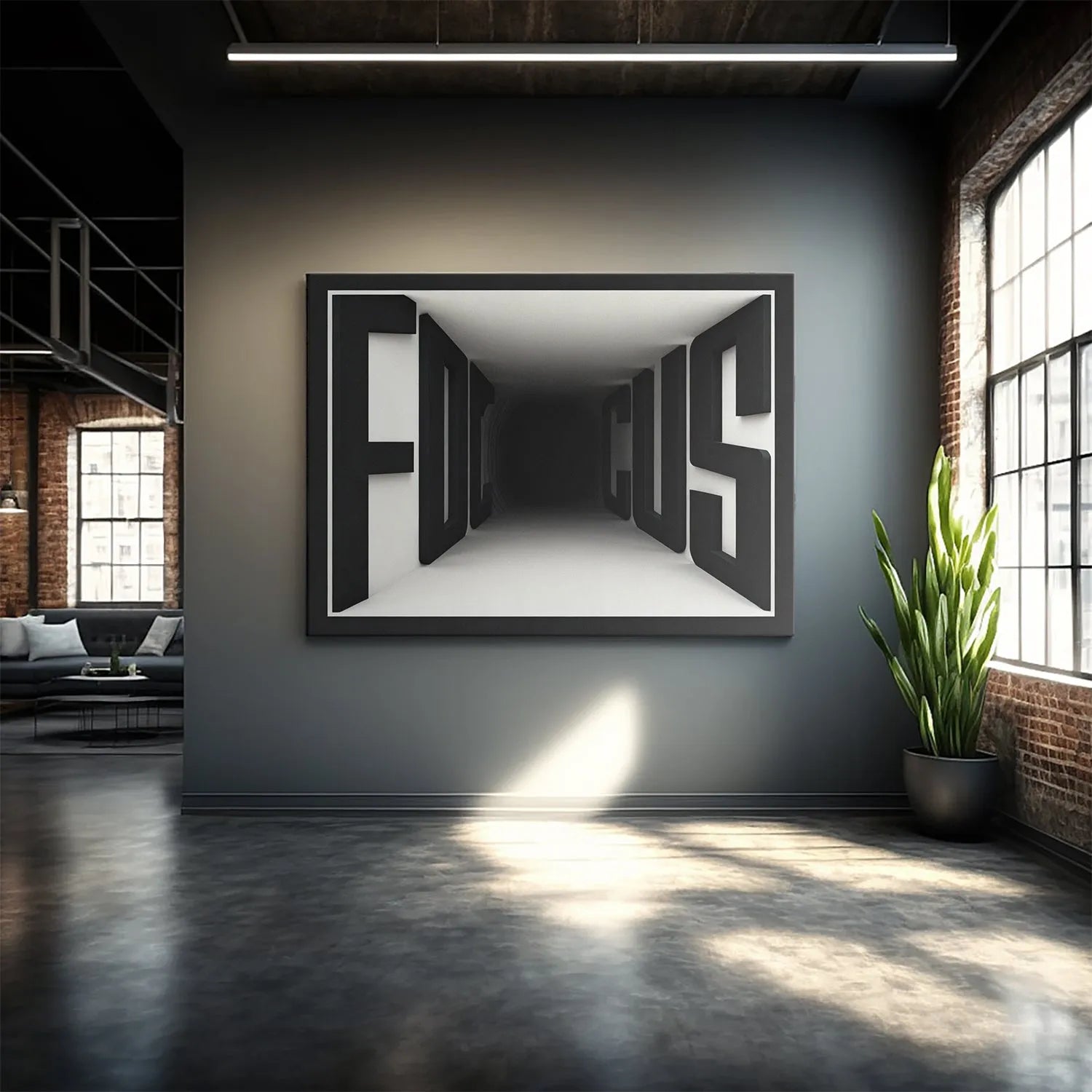 Wide-shot showcasing the minimalist black framing around the dimensional Focus Blur typography.