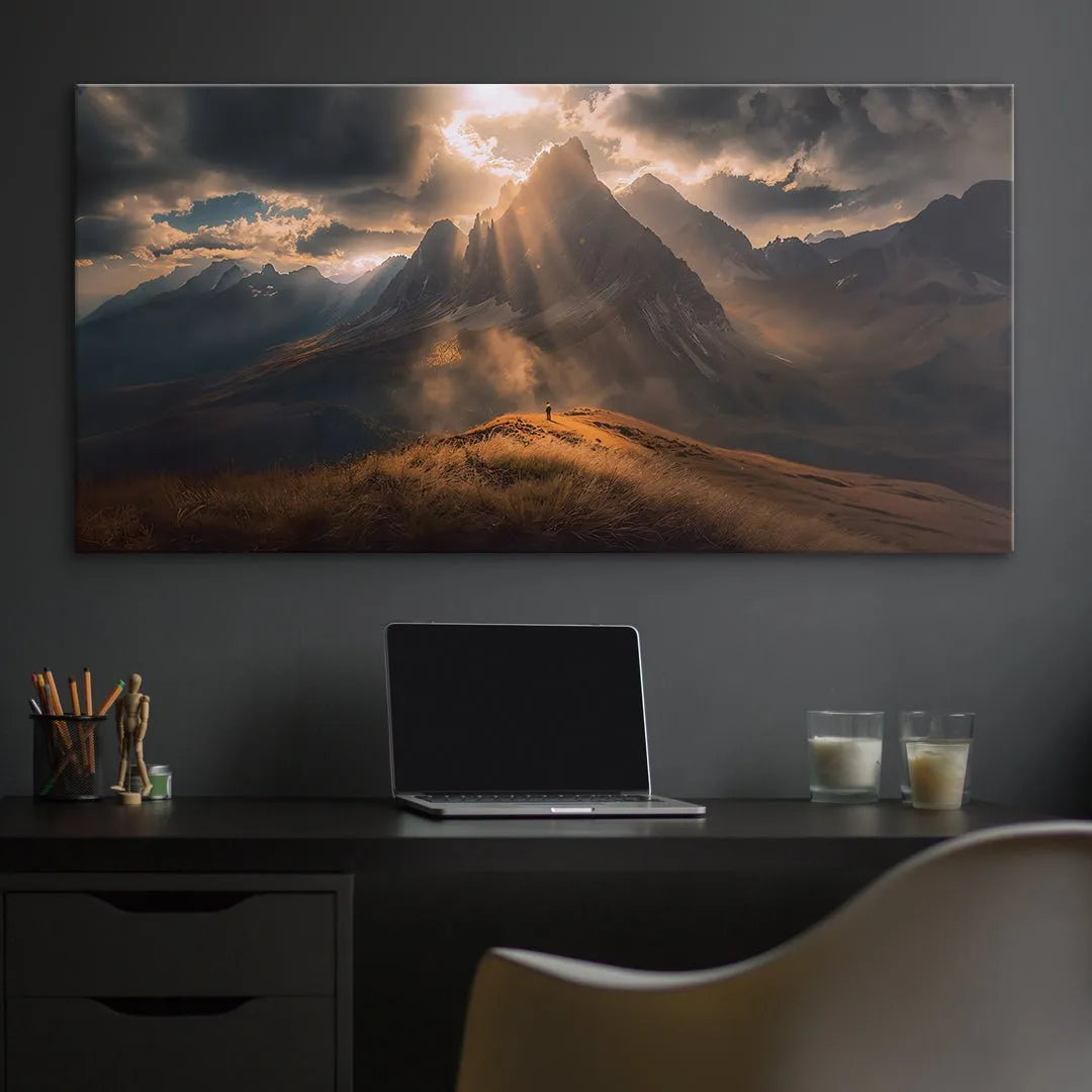 Wide shot featuring intense, dramatic cloud cover and warm golden hour lighting, encouraging you to Focus On What Matters (No Quote).