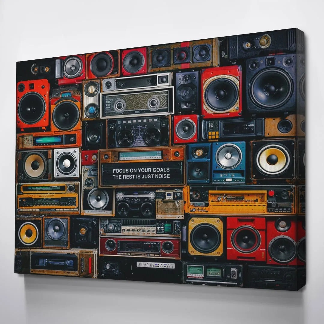 Inspirational modern office wall decor featuring the 'Focus On Your Goals' art amidst minimalist furniture.
