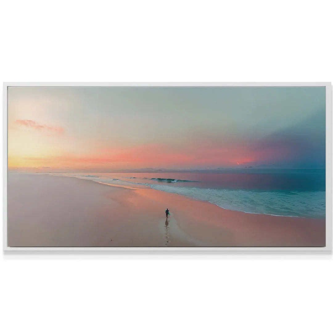 Lifestyle mock-up of the large 'Follow Dreams Not People (No Quote)' canvas mounted above a minimalist sofa.