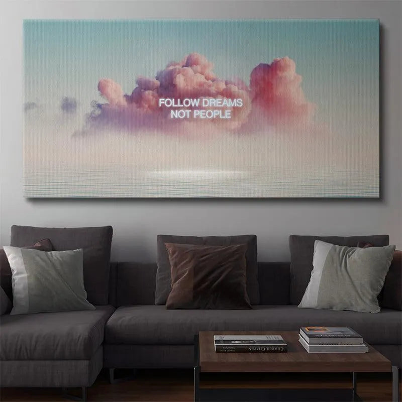 Abstract depiction of the pastel colors and soft focus atmosphere surrounding the 'Follow Your Dreams' quote.