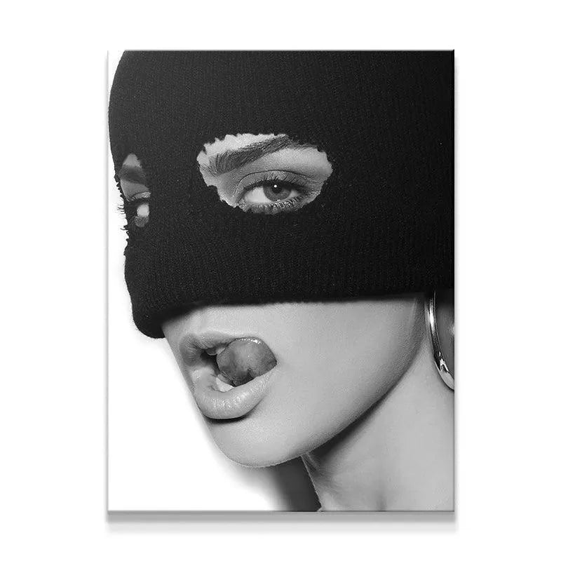 Close-up of the intense eye peeking through the balaclava in the 'Fooled' art print.