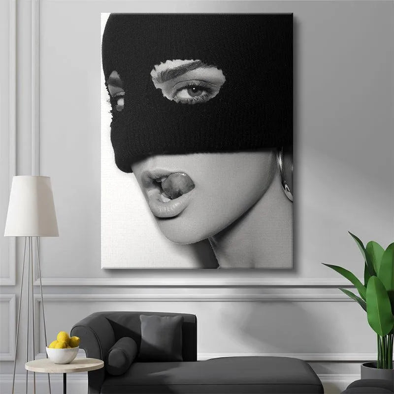 Side profile of the subject wearing a balaclava and large hoop earring, titled 'Fooled'.