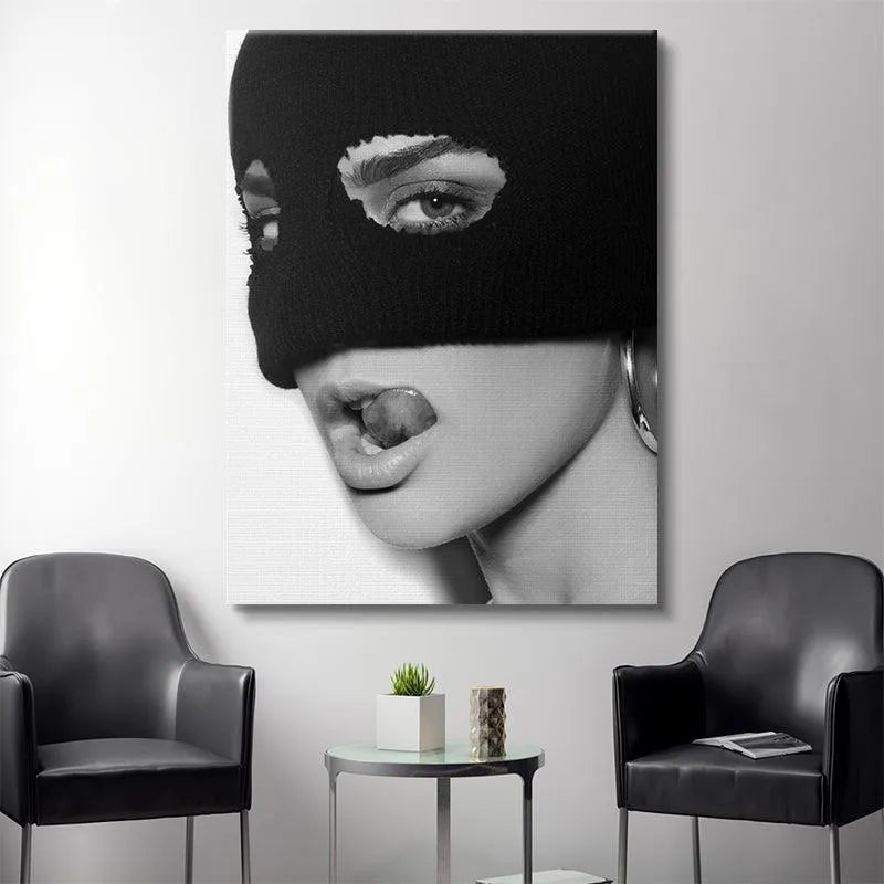 Full vertical view of the high-contrast photographic canvas 'Fooled' ready for wall display.