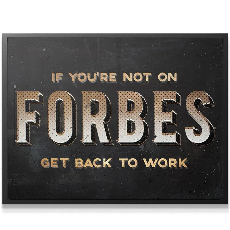 Close-up detail of the distressed, metallic texture on the 'FORBES' lettering for the Forbes List print.