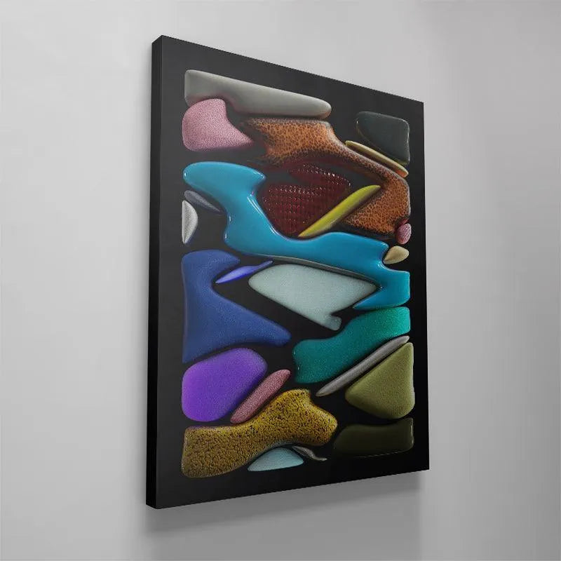 Digital rendering showing the high contrast ratio of black background and colored Form and Texture.