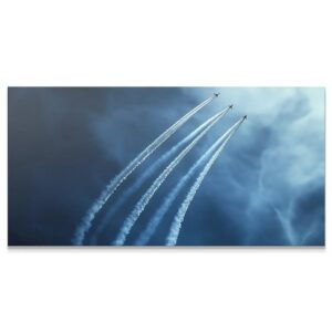 Formation Wall Art Three fighter jets flying in precise V-shaped Formation against a dark blue sky.