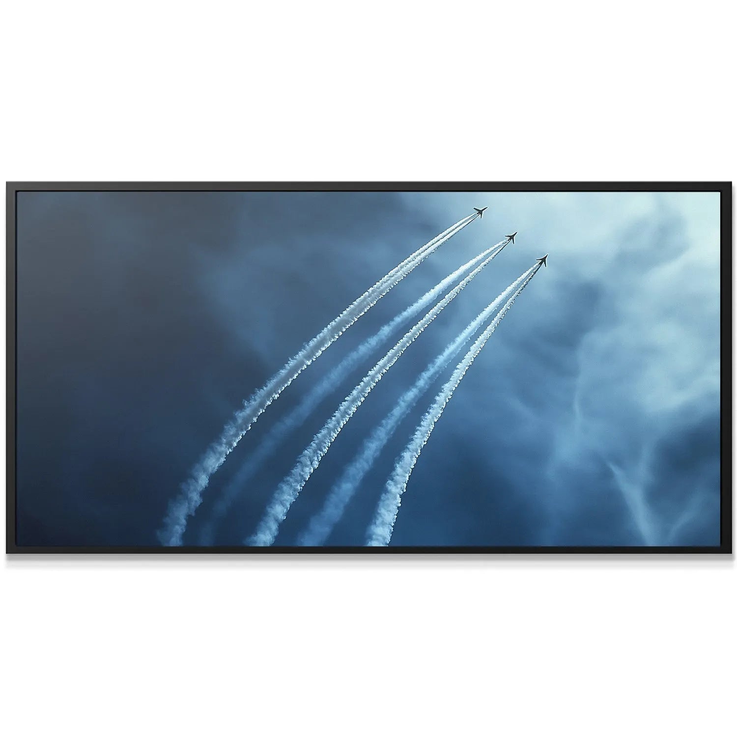 Close-up view of the jet contrails showing texture and white density in the Formation.