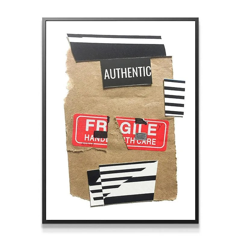 Full view of the conceptual art piece titled 'Fragile' showing all graphic elements.