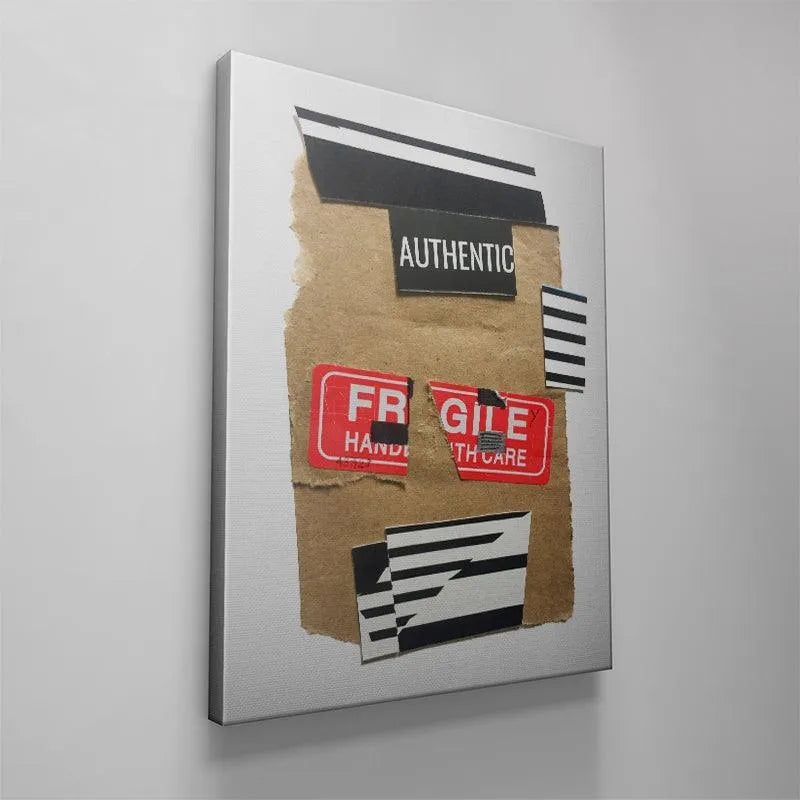 Fragmented stripes and graphic tape elements near the bottom of the 'Fragile' composition.