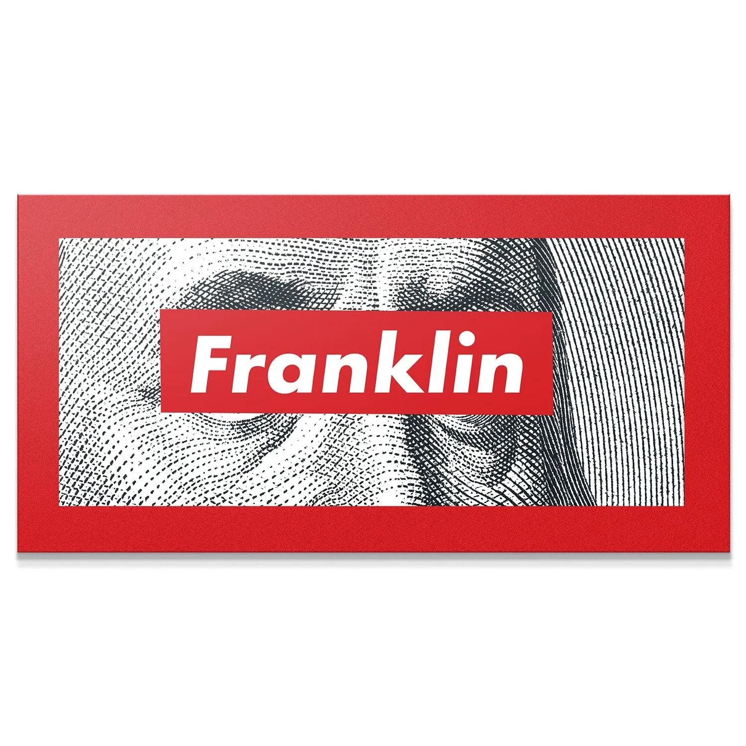 Close-up view of the engraved texture details surrounding the eyes on the Franklin print.