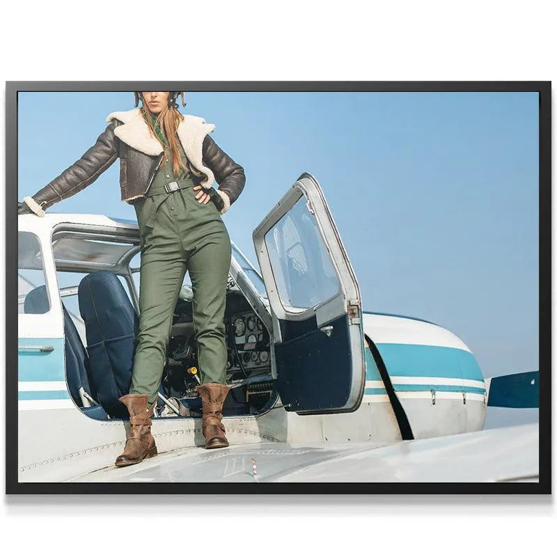 Detailed view of the aviator's leather jacket and flight suit texture in Friendly Skies.