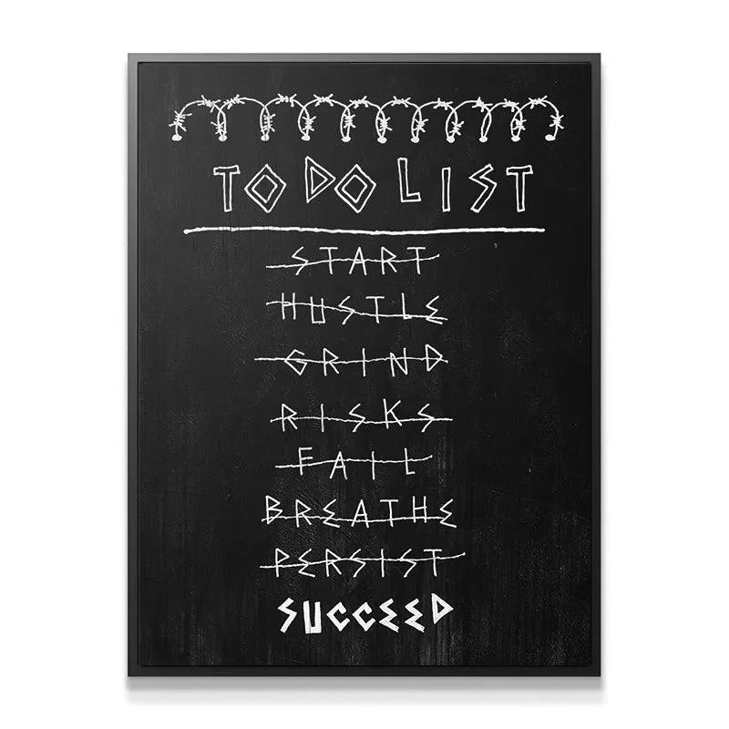 FTWS To Do List artwork hung above a modern desk in a home office setting.