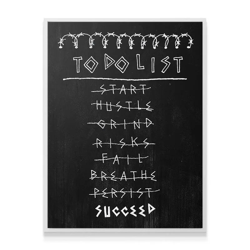 Full frontal square view of the FTWS To Do List typography print against a white wall.