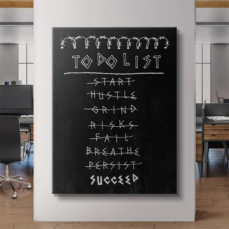 Vertical angle shot emphasizing the sequence of steps on the FTWS To Do List chalkboard design.