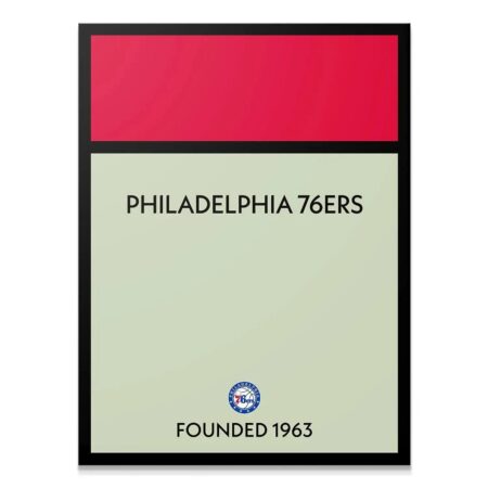 Frontal view of the minimalist property deed-style Game Board - 76ers print.