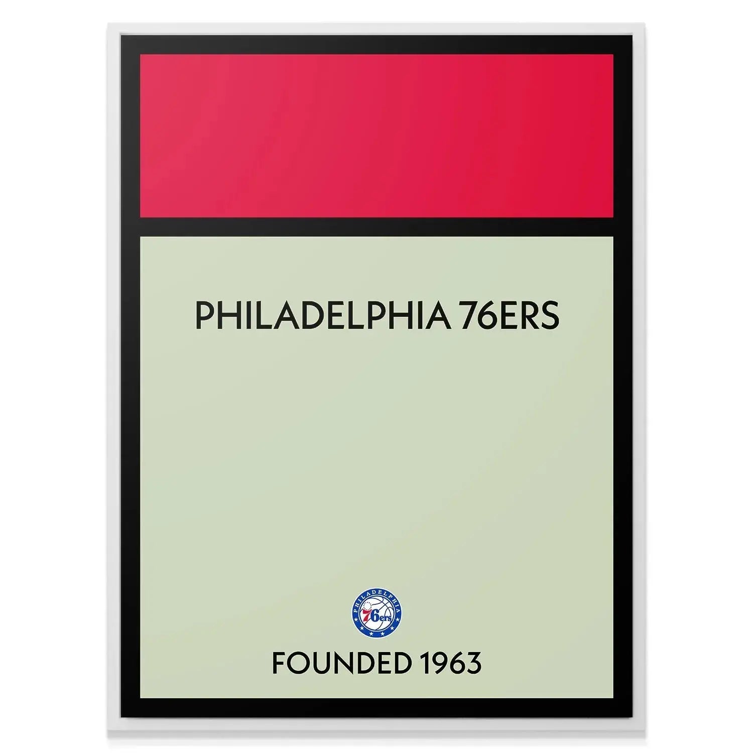 Textured matte finish detail of the red header section of the Game Board - 76ers artwork.